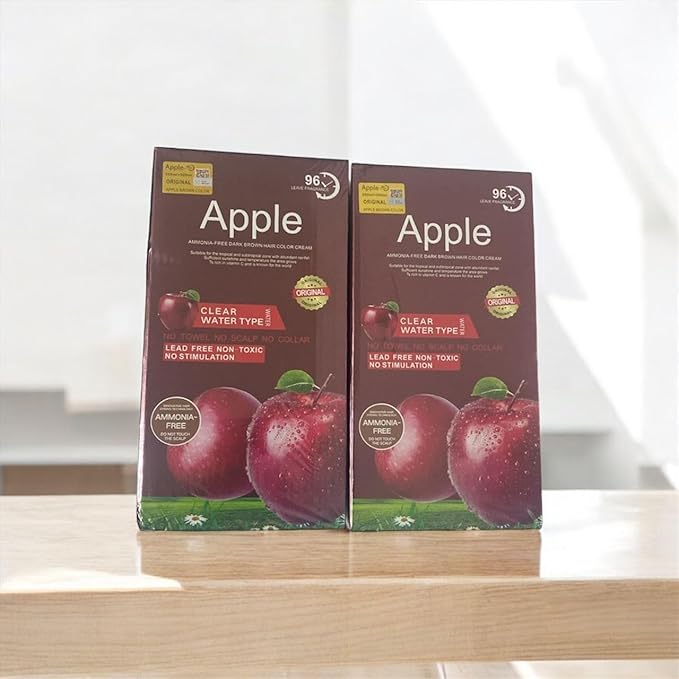 ابل  كريم صبغة شعر بني داكن بنكهة التفاح (Malus domestica) خالٍ من الأمونيا، غني بفيتامين سي، يدوم 96 ساعة، قطعتان - Image 2